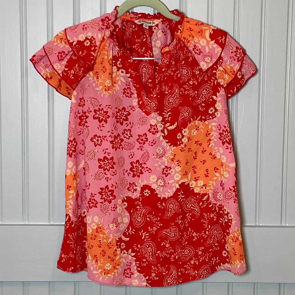 Nanette Lepore Patchwork Print Ruffle Sleeve Blou… - image 1